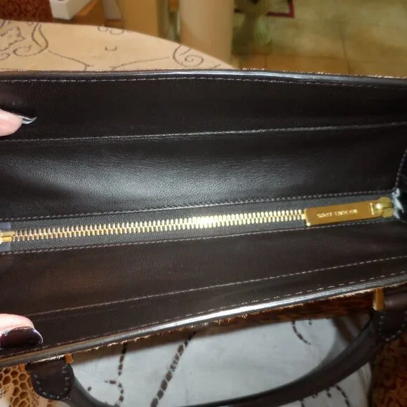 New Michaek Kors Collection Brown Leopard Calf Hair/Croc Print Leather Bag - Picture 13 of 16